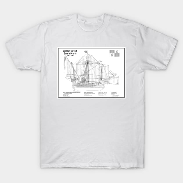 Santa Maria ship - Christopher Columbus Carrack Nau 15th century - BD T-Shirt by SPJE Illustration Photography